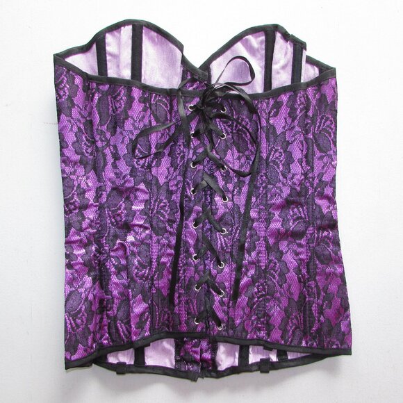 Purple with Black Lace Overlay Corset - NEW - Picture 3 of 7